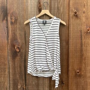 Bobeau | Women’s Sleeveless V-neck Blouse Surplice Side Tie Striped Size Small